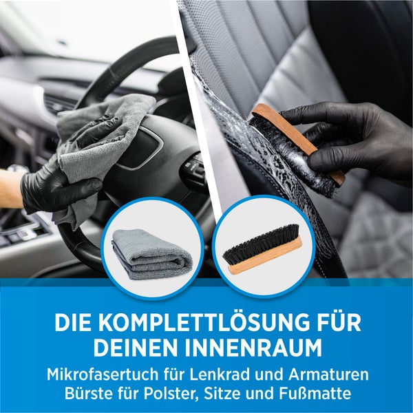Prinox® Profi Auto Innenraum Reiniger Set 500ml - Cockpitpflege Auto für die Innen Reinigung von Kunststoff, Polster, Leder & Armaturen - Autopflege Innenraumreiniger mit Bürste - Cockpit Reiniger