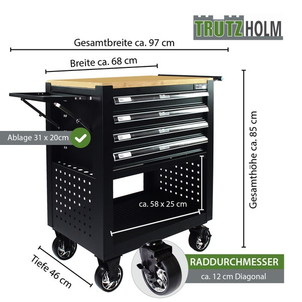 Werkzeugwagen mit fünf Schubladen, einer Ablage und vier Rollen