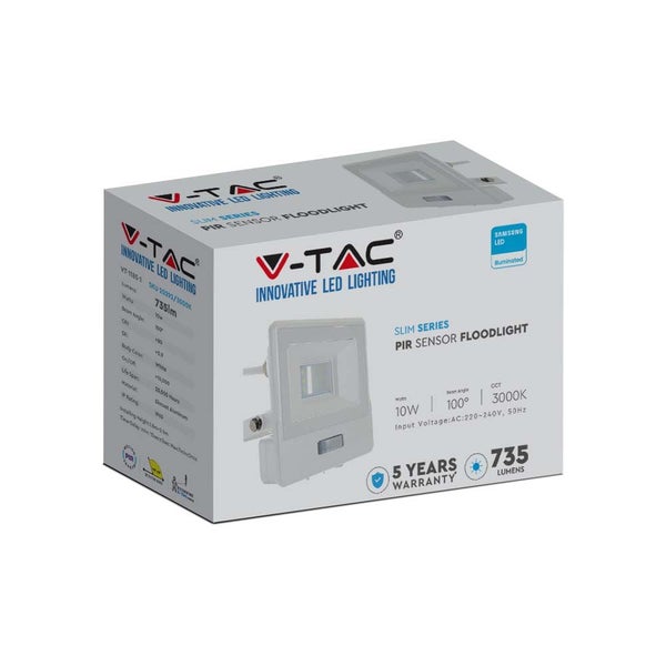 Verpackung einer V-Tac LED-Leuchte mit Bewegungsmelder der Slim Serie