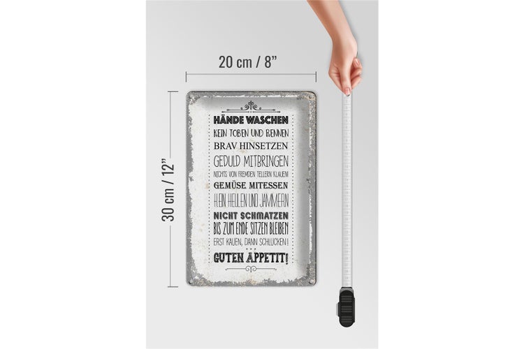 Blechschild Spruch Hände waschen kein toben rennen 20x30cm
