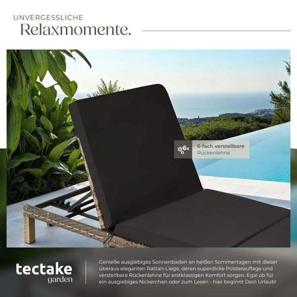 Rattan Sonnenliege tectake Sofia 196 x 66 x 27 cm widerstandsfähig natur