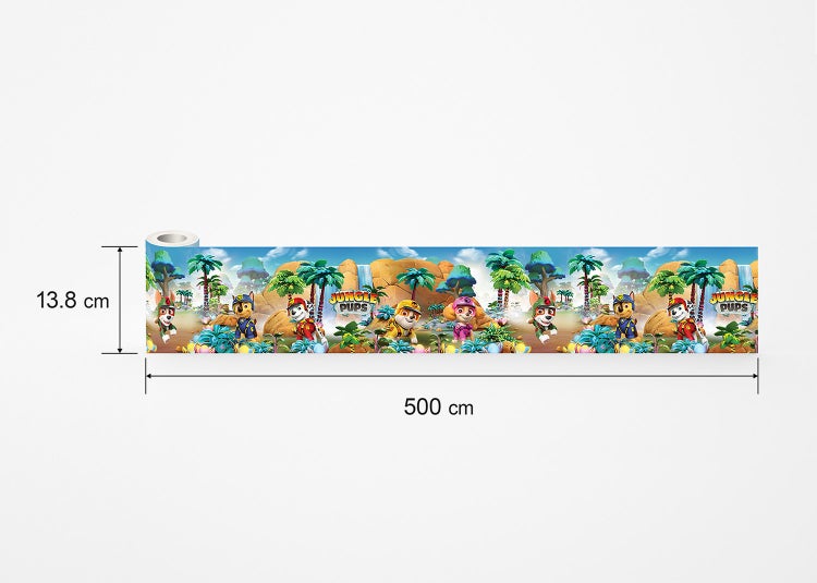 Tapetenbordüre Paw Patrol Jungle Pups, Maße 13,8 Zentimeter mal 500 Zentimeter, Wandbordüre für das Kinderzimmer mit Dschungelmotiv.
