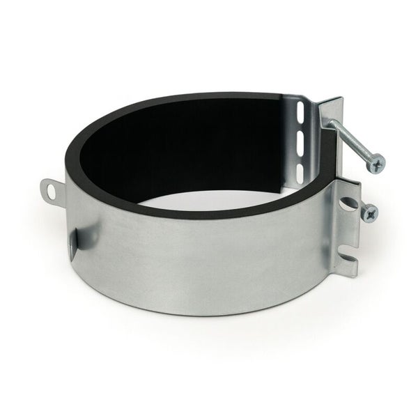 Rohrschelle aus Metall mit Schalldämmeinlage und Schraubverschluss zur Befestigung von Rohren.