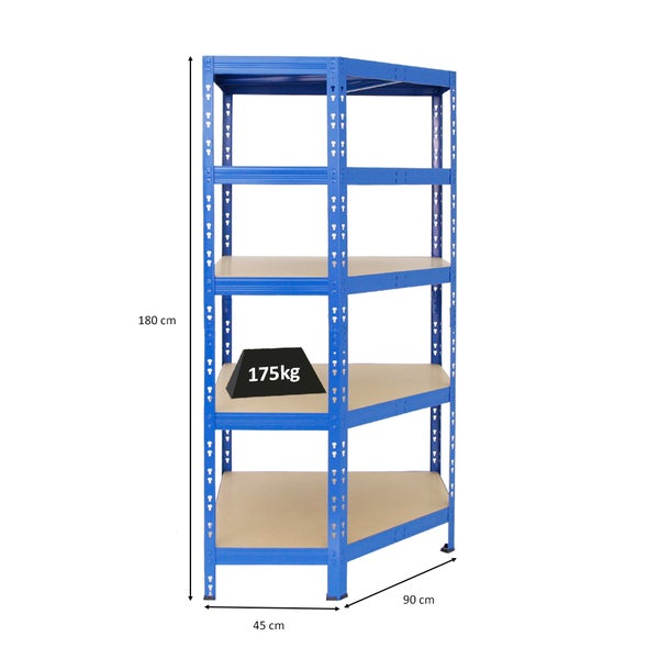 PROREGAL Eckregal Tiger HxBxT 180 x 90 x 45 cm Fachlast 175 kg Blau