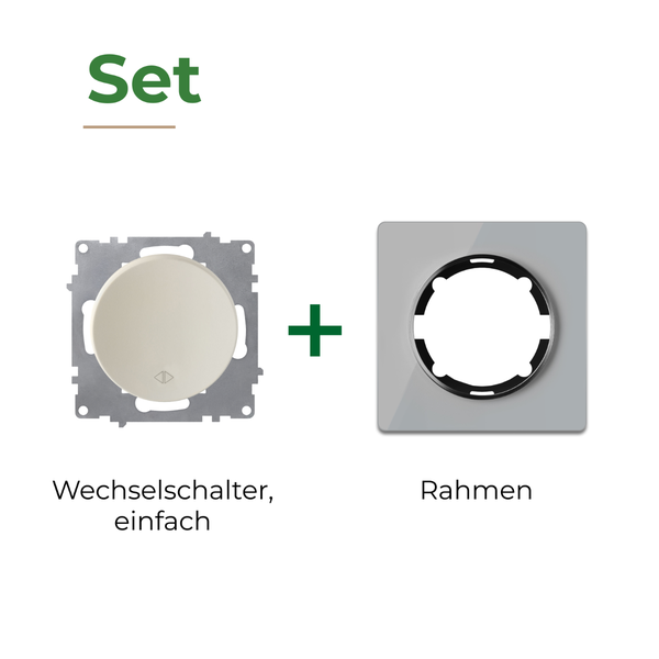 Set bestehend aus einem Wechselschalter und einem Abdeckrahmen für die Elektroinstallation