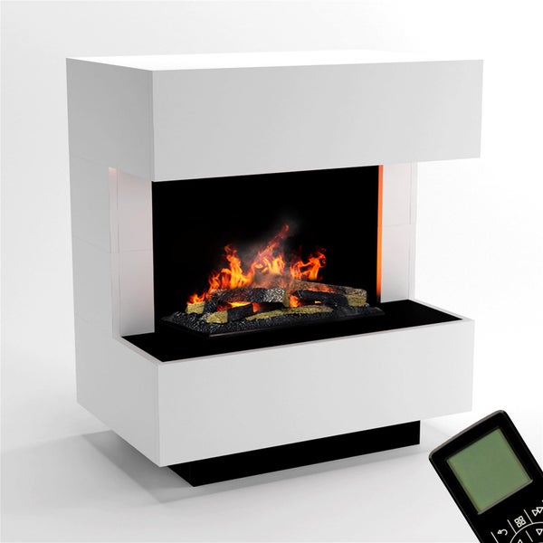 GLOW FIRE Elektrokamin 'Kleist' | Wasserdampf Kamin mit OMC 600 inkl. Holz in weiß | HxBxT: 80x90x50 cm