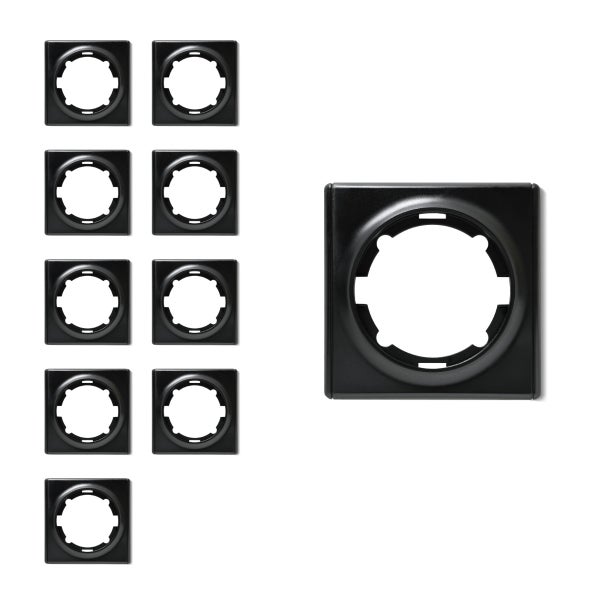 Set mit neun quadratischen Abdeckrahmen für Steckdosen oder Schalter, Designelemente für Elektroinstallation.