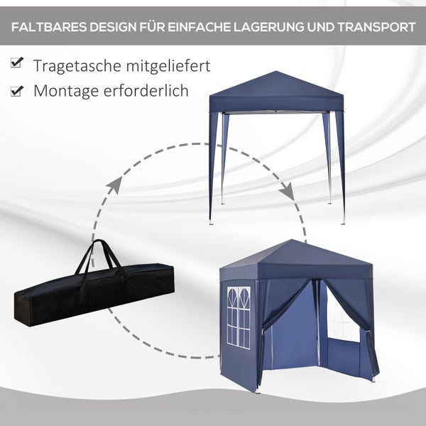 Outsunny Pavillon 2x2m Wasserdicht, Pop-up Faltpavillon mit 4 Seitenwänden, Abflusslöcher Fenster, faltbar Partyzelt UV 30+, Gartenzelt mit Tragetasche, Gartenpavillon für Terrasse, Blau