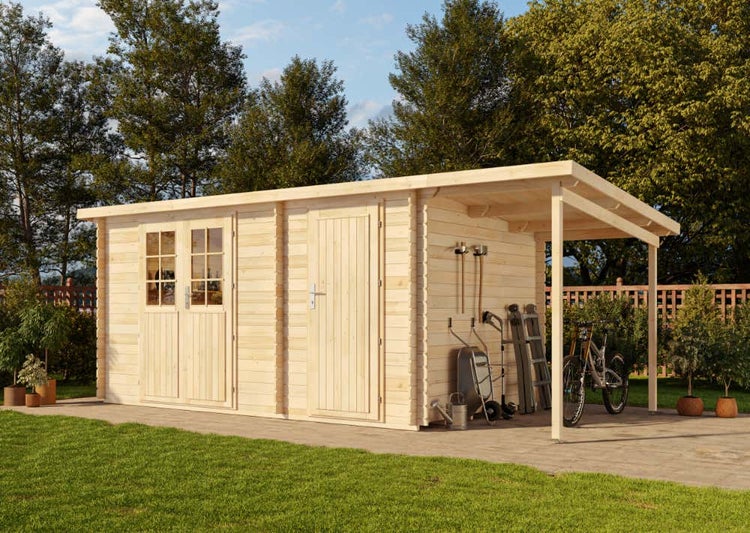 Grundriss eines Gartenhauses mit Flächenangaben in Quadratmetern