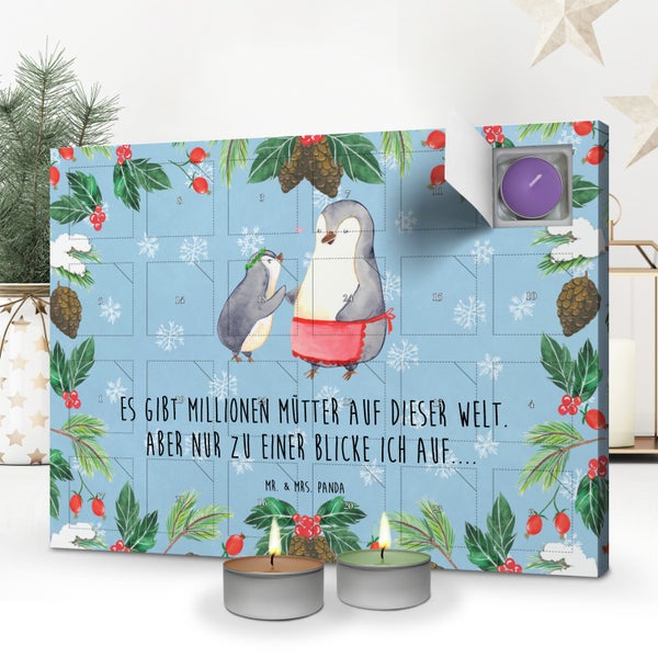 Mr. & Mrs. Panda Duftkerzen Adventskalender Pinguin mit Kind - Blau Pastell