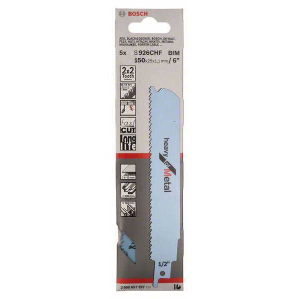 Bosch Säbelsägeblatt S 926 CHF, Heavy for Metal, 5er-Pack - 2608657397