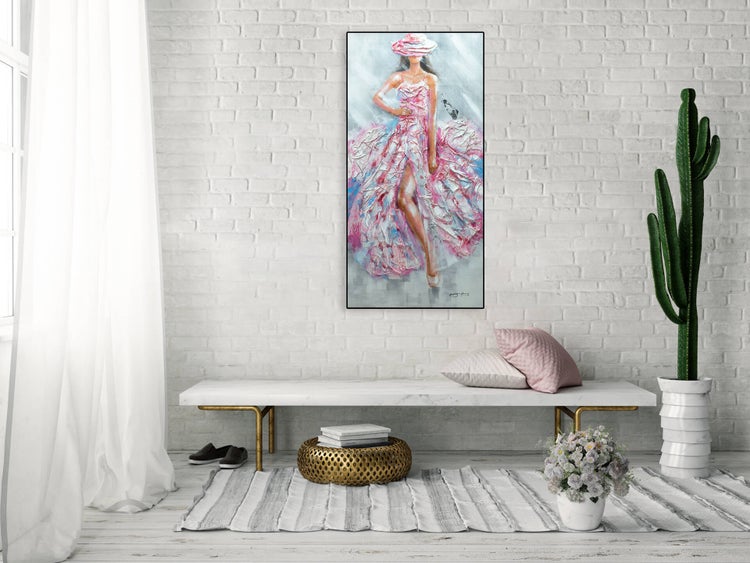 Handgemaltes Gemälde Acrylfarbe 60x120cm Rosa