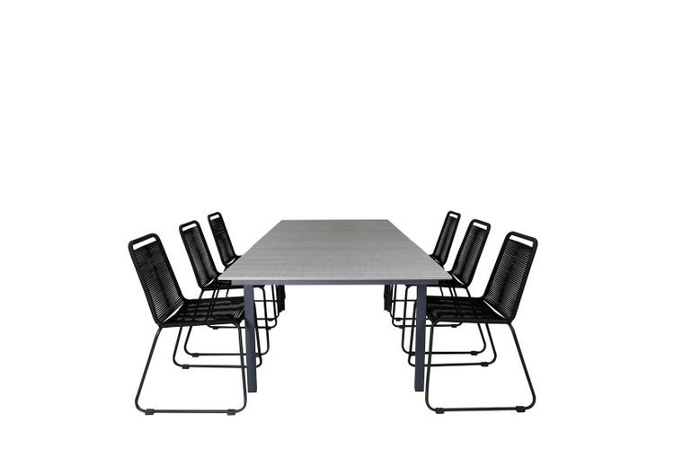 Levels Gartenset Tisch 100x160/240cm und 6 Stühle stabel Lindos schwarz, grau. 100 X 160 X 75 cm