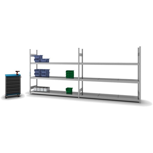 PROREGAL Weitspannregal Stecksystem T-Profil Grundregal HxBxT 200x225x50 cm 3 Ebenen Stahlplatten Fachboden Fachlast 350 kg Verzinkt
