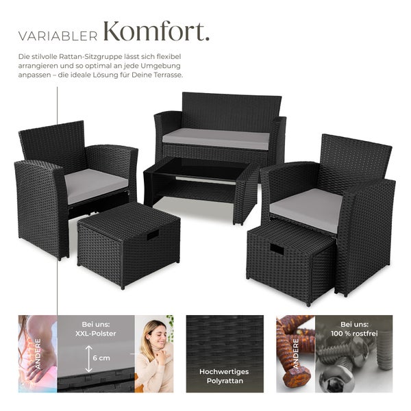Rattan Sitzgruppe tectake Modena inklusive Staufach und Schutzhülle für 4 bis 6 Personen schwarz/grau