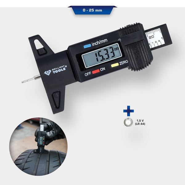 Brilliant Tools Reifentiefenmesser mit Digitalanzeige und Batterie