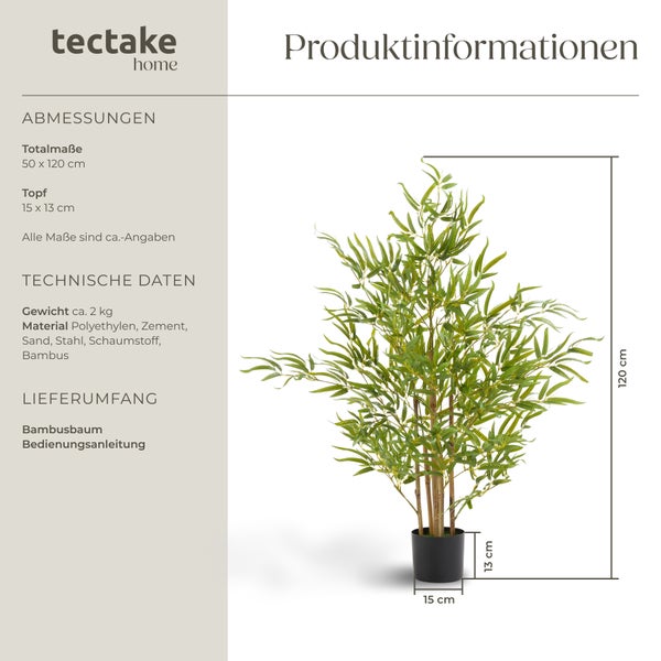 Künstlicher Bambusbaum tectake Bambosa stabiler Kunststoff-Blumentopf verschiedene Größen grün