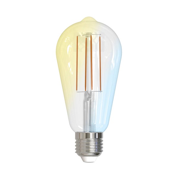 LED-Filament-Leuchtmittel ST64 mit E27-Sockel, klares Glas und sichtbare Glühfäden, warmweißes und kaltweißes Licht.
