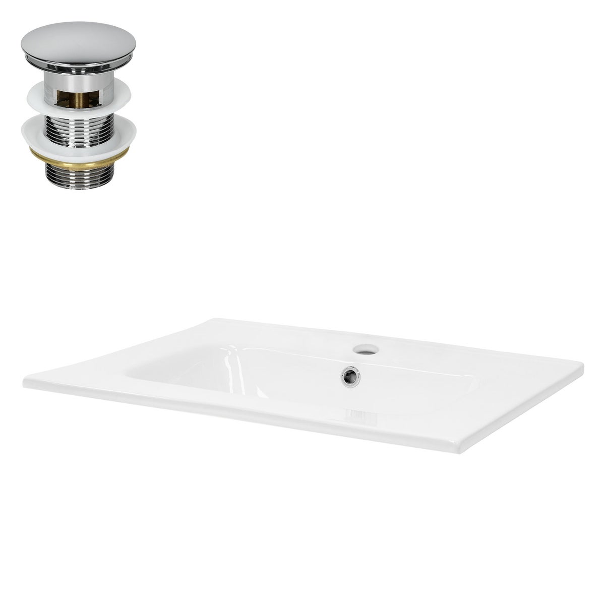 ML-Design Waschbecken Keramik Weiß 61x16,5x46 cm inkl. Ablaufgarnitur mit Überlauf Einbauwaschbecken Aufsatzwaschbecken Einbauwaschtisch Waschschale Waschplatz Handwaschbecken für Badezimmer/Gäste-WC