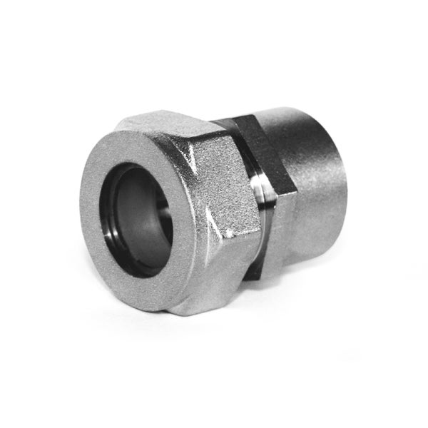 Klemmringverschraubung aus Metall für Rohrverbindungen.