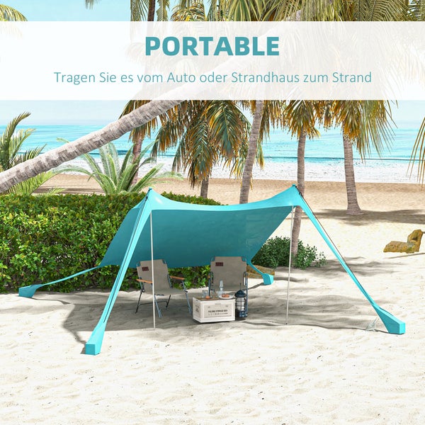 Outsunny Sonnenschutzdach, Sonnensegel Wasserdicht UV- und Wetterschutz mit Stahlstangen, für Camping, Reisen, Angeln, Picknicks, 2,15 x 2 x 2 m, Himmelblau