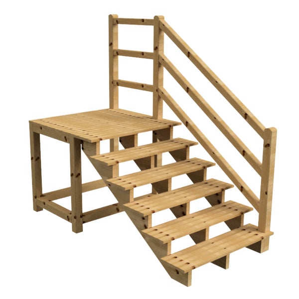 Holztreppe mit Plattform und Geländer