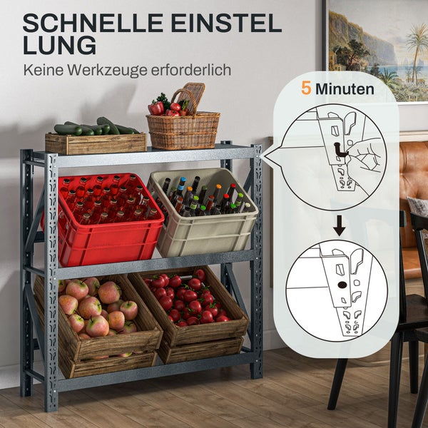HOMCOM Getränkekistenregal für 6 Kisten, mit Ablage, Freistehend Getränkeregal mit Verstellbar Regalhöhe, 110 x 30 x 110 cm Kistenregal mit Kippschutz, Stahl, Grau
