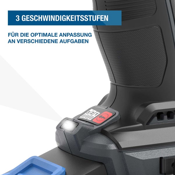 Akkuschrauber mit drei einstellbaren Geschwindigkeitsstufen für verschiedene Anwendungen und integriertem Arbeitslicht