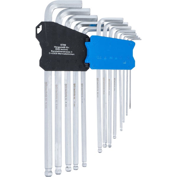 BGS Winkelschlüssel-Satz extra lang Innensechskant/Innensechskant mit Kugelkopf 1,5 - 10 mm 13tlg. - 9799
