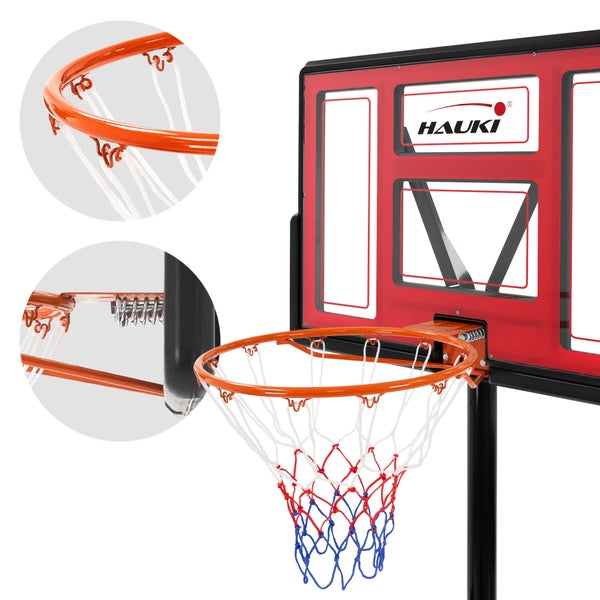Hauki Basketballkorb-Set Outdoor mit Ständer, Rollen, Ball und Pumpe, Rot, höhenverstellbar 235-295 cm, Basketballständer mobil, Korbanlage tragbar, befüllbar, Basketballanlage für Kinder/Erwachsene