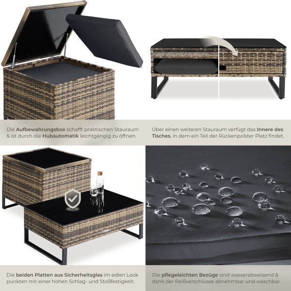 Rattan Lounge tectake Ostuni mit Sicherheitsglasplatte für 4 Personen natur