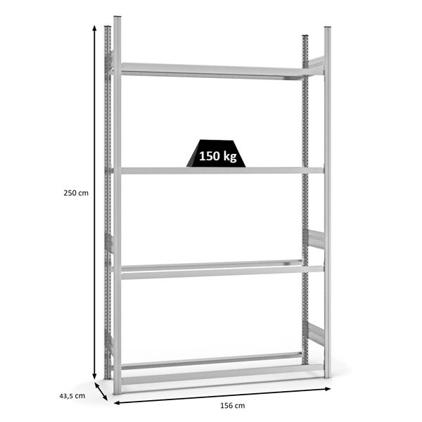 PROREGAL Reifenregal Stecksystem T-Profil Grundregal HxBxT 250 x 150 x 40 cm 4 Ebenen Fachlast 150 kg Verzinkt