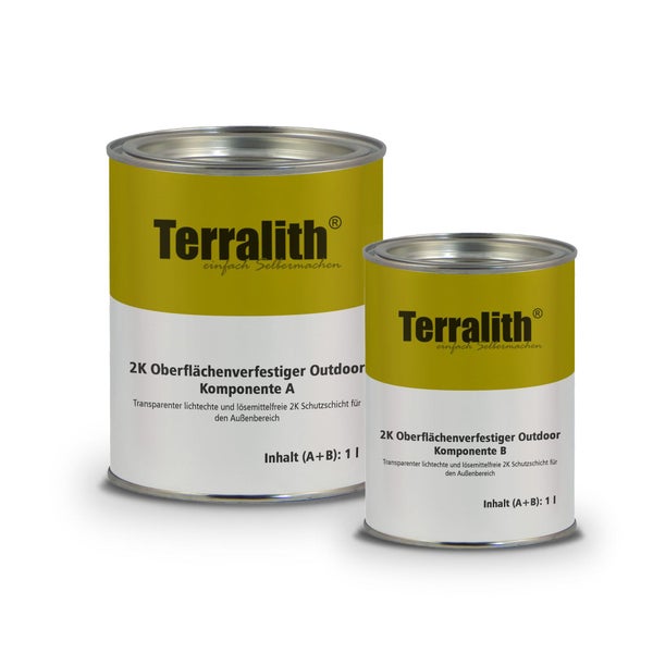 Terralith Zwei-Komponenten Oberflächenverfestiger Outdoor, Komponente A und B, 1 Liter Set für den Außenbereich.
