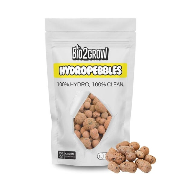 Bio2Grow Hydropebbles in einer Verpackung mit dem Symbol Natürliche Inhaltsstoffe