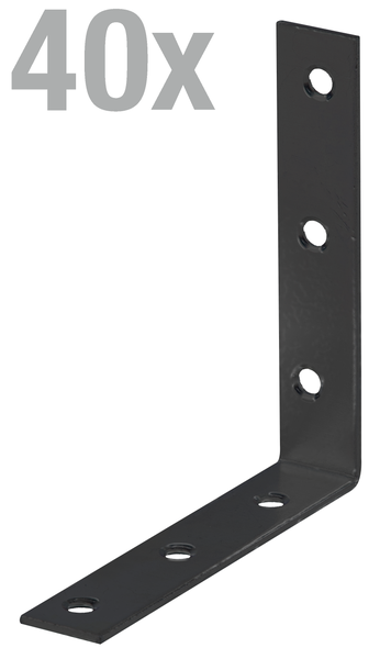 Set aus vierzig Metall Eckverbindern für rechtwinklige Holzverbindungen mit vorgebohrten Schraublöchern