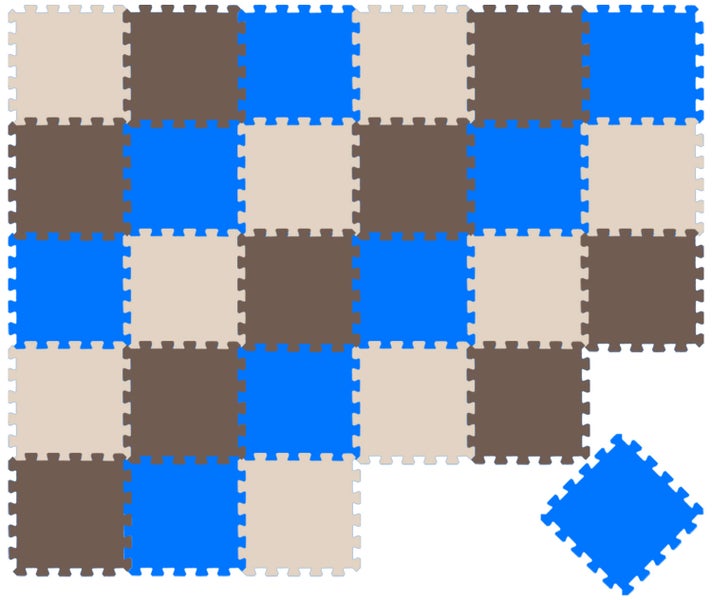 Ineinandergreifende Puzzlematte aus Schaumstoff mit quadratischen Fliesen.