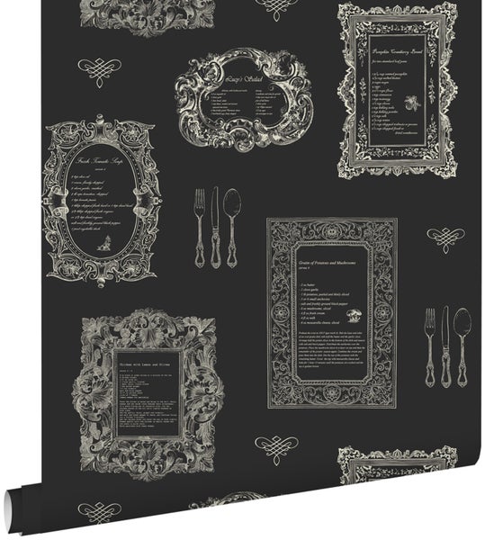 ESTAhome Tapete Rezepte Schwarz - 53 cm x 10.05 m - 127633