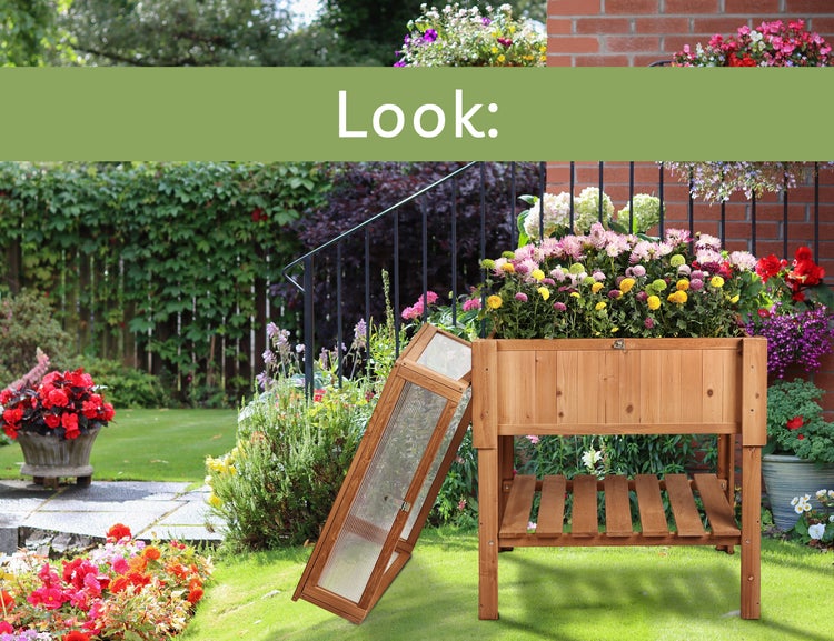 needs&wants® Großes Hochbeet mit Frühbeet-Aufsatz Abdeckung aus Holz für Garten Balkon, Pflanzbeet mit Gewächshaus Frühbeetkasten mit Deckel Dach Haube Ablage Pflanzkasten, 90 x 60 x 118 cm, braun