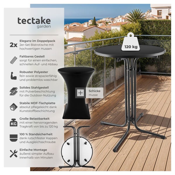 Tectake Bistro-Set mit zwei Tischen und Hussen auf einem Balkon mit einer Tragkraft von 120 Kilogramm