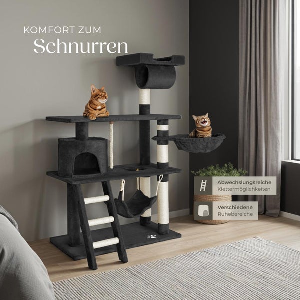 Kratzbaum tectake Marcel inklusive Treppe, Spielkordel und Kippschutz 141 cm schwarz