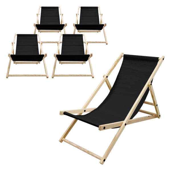 ECD Germany 5er Set Liegestuhl klappbar, Schwarz, Holz, verstellbare Rückenlehne, 3 Positionen, bis 120 kg, Sonnenliege Gartenliege Strandliege Strandstuhl Holzklappstuhl, für Garten, Balkon & Strand