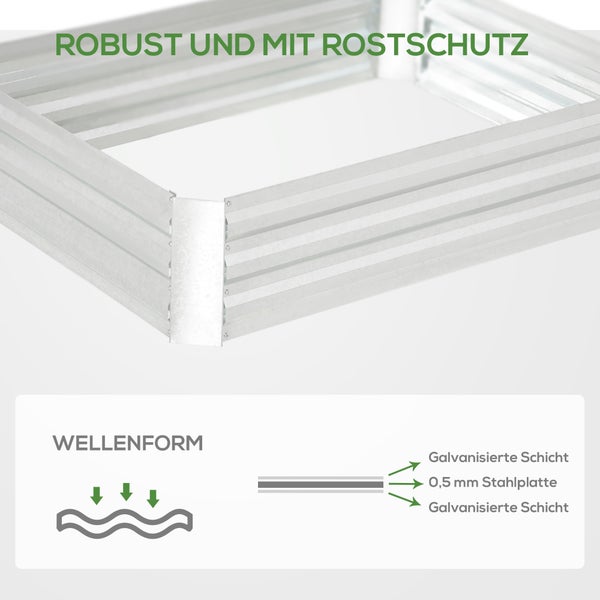 Outsunny Hochbeet aus Stahl, Pflanzbeet Frühbeet Gartenbeet Blumenkasten stapelbar, Pflanzkasten Gemüsebeet 120x90x30cm für Garten Balkon, Pflanzkübel für Blumen, Pflanzen, Gemüse