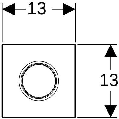 Maßzeichnung eines quadratischen Elements mit einem zentralen Kreis und den Abmessungen 13 mal 13.