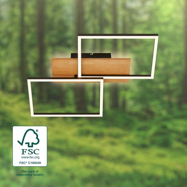 LED Deckenlampe Holz Deckenleuchte Wohnzimmer Dimmbar Schlafzimmer Backlight