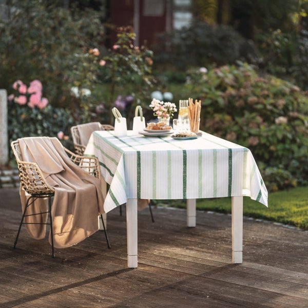 FRANK FLECHTWAREN|Tafeldecke Green Stripes, 140 x 240 cm, POLYESTER, TEFLON