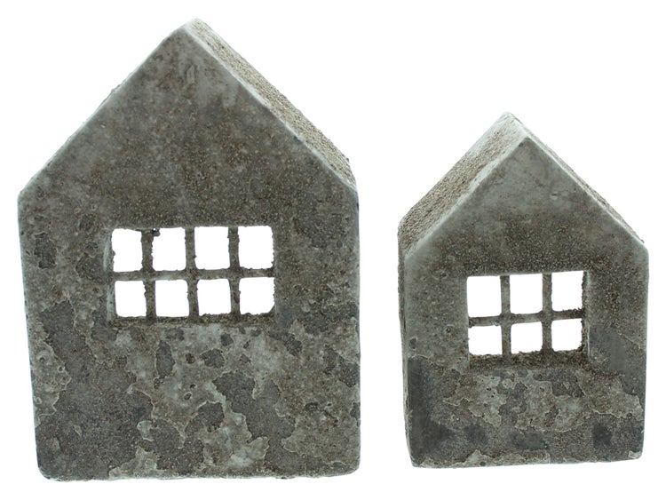 FRANK FLECHTWAREN | Haus Beton-Style, 2er Set, ZEMENT, 10X7X15CM, 14X9X19CM