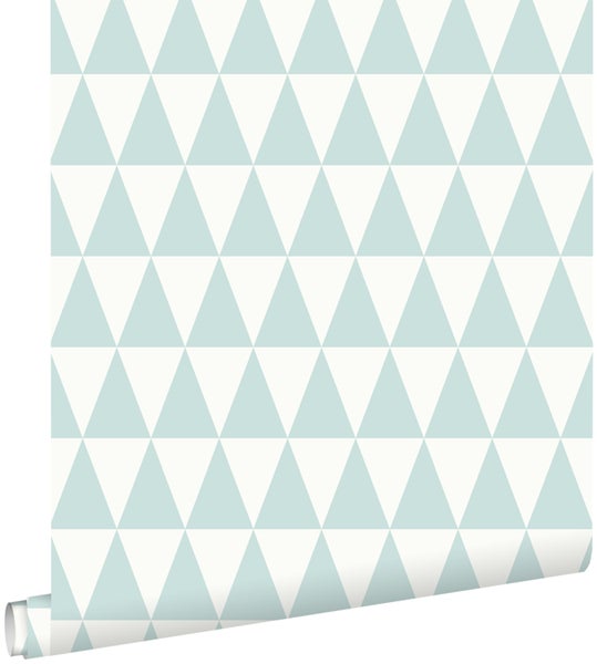 ESTAhome Tapete grafische, geometrische Dreiecke Pastell Mintgrün und Weiß - 53 cm x 10.05 m - 148669