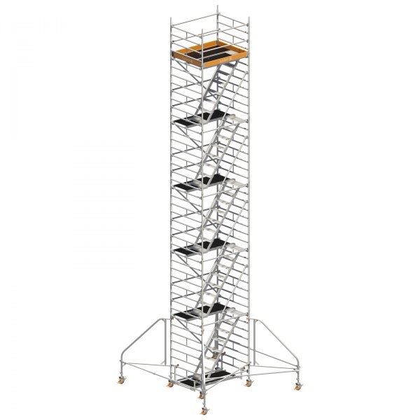 Hohes Layher Fahrgerüst mit Leiteraufstieg