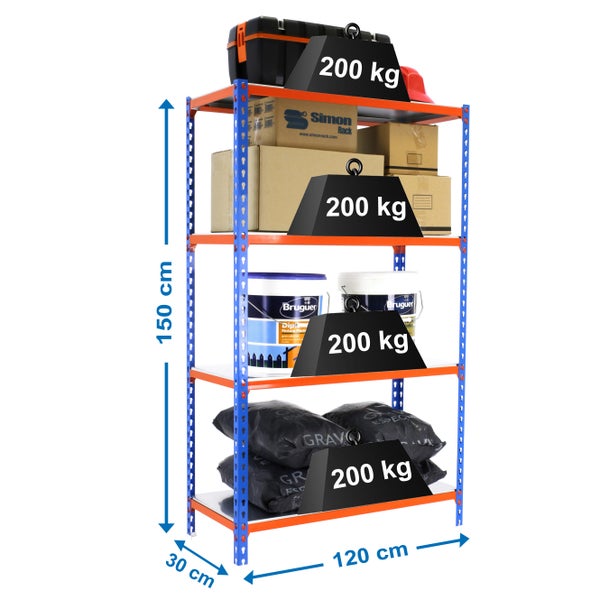 Schwerlastregal MID METAL SHARK | HxBxT 150x120x30cm | Fachlast 200kg | Blau-Orange