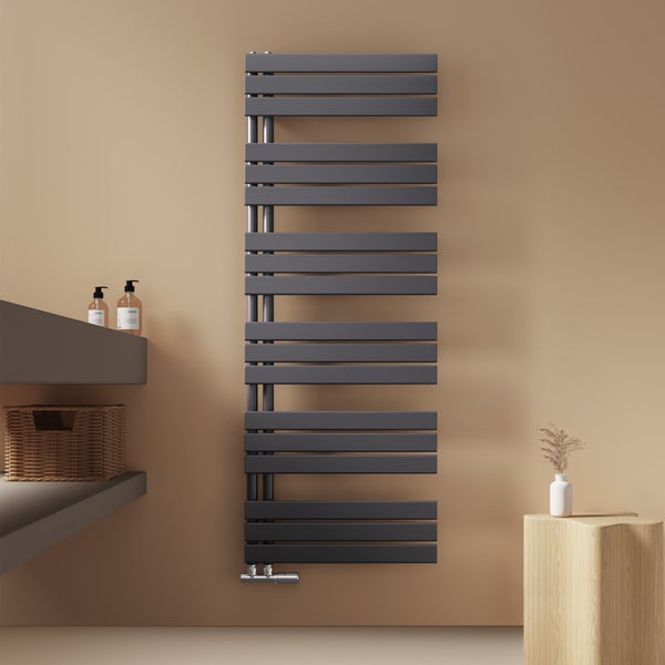 EMKE Badheizkörper Flach 1599x600 mm Anthrazit, Handtuchheizkörper, Handtuchwärmer für Badezimmer, Handtuchtrockner, Panel Handtuchhalter Seitenanschluss für Wasser 958W